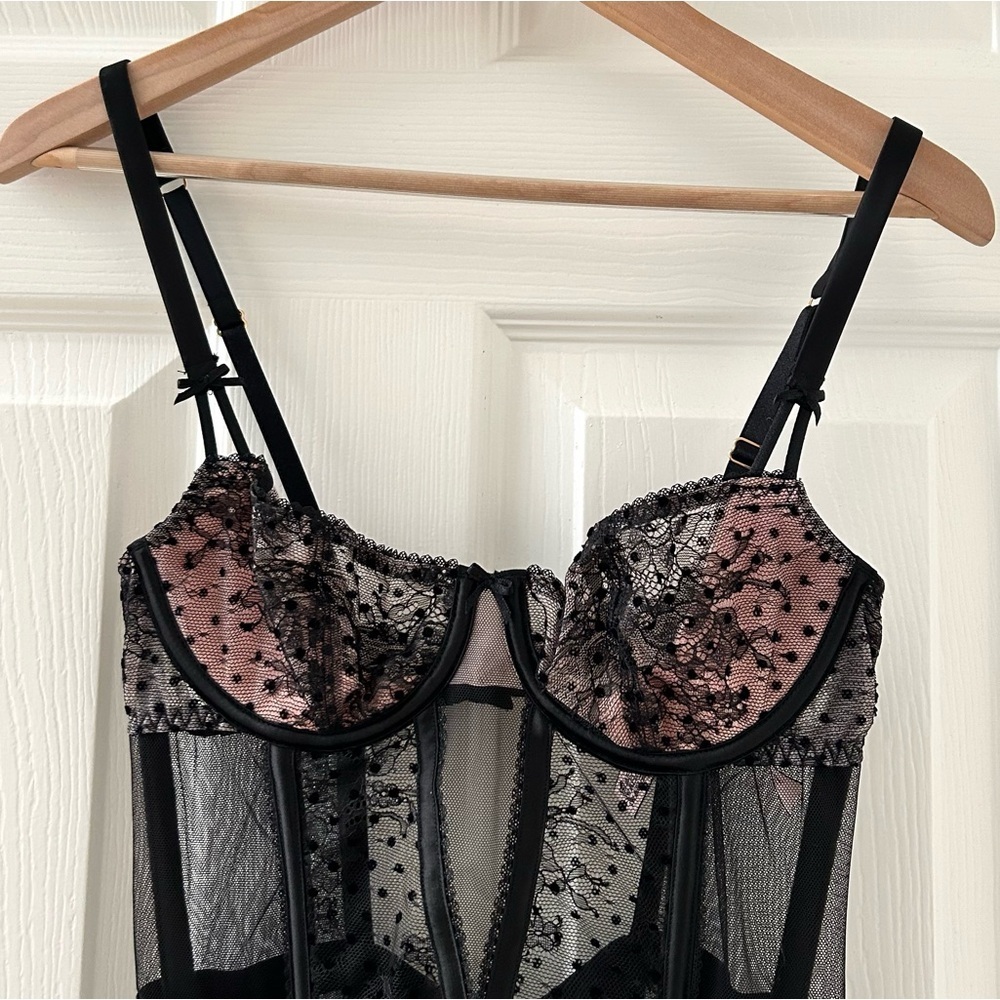 Victoria’s Secret Black and pink corset teddy size XS
